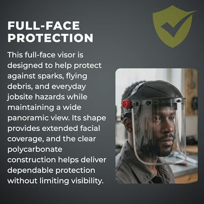 Clear 2 Pack Universal Flat Face Shield Visors – 9" x 15.5" Aluminum Bound Replacement Shields – ANSI Z87.1 Safety Face Shield for Grinding, Cutting and Welding - color: Clear, 2 Pack Flat