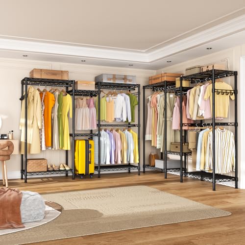 Golpart Heavy Duty Clothes Rack Metal Wardrobe with Adjustable Wire Shelves - color: Black, size: 15.75"D x 77.5"W x 77"H