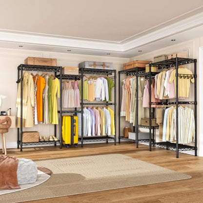 Golpart Heavy Duty Clothes Rack Metal Wardrobe with Adjustable Wire Shelves - color: Black, size: 15.75"D x 77.5"W x 77"H