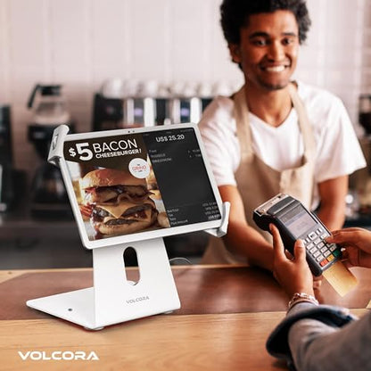 Volcora Cash Register Drawer & Tablet Stand with Lock for (POS) Point of Sale System, Anti-Theft, White