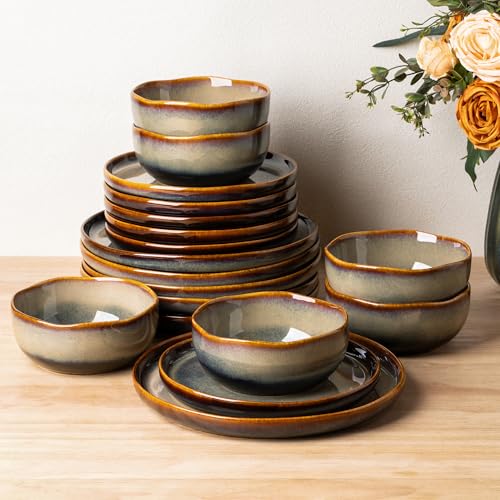 TheTerra Ceramic Dinnerware Set for 6, 18-Piece Plates and Bowls Set - color: Coffee Bean, size: Set (18pcs)