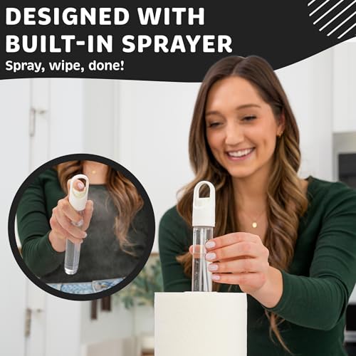 Stainless Steel Paper Towel Holder with Spray Pump – One-Handed Tear, Smart Traction System with Heavy Duty Suction Cups (White, Spray Pump) - color: White
