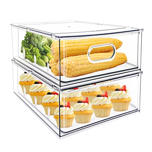 MANO 2Pack Clear Fridge Drawers Pull Out Stackable Refrigerator Drawer Organizer Bins Pantry Storage Box Plastic Food Containers for Kitchen Bathroom Office Closet (X-Large) - style: 2*6L