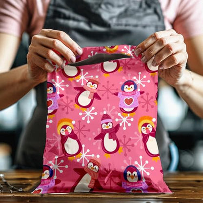 10x13 (100) Pink Penguins Winter Designer Poly Mailers Waterproof Self Sealing Tear Resistant Polymailers Shipping Envelopes Premium Printed Bags For Small Businesses - color: Pink Penguins, size: 10x13