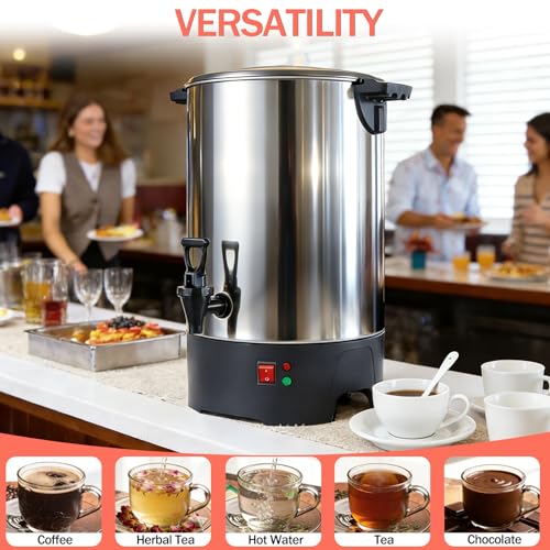 Large Commercial Coffee Urn 160 Cup Percolate Coffee Maker Stainless Steel Hot Beverage Dispenser with Cool-Touch Handles, Quick Brewing for Catering, Business, Church, Restaurant, Wedding, Gathering