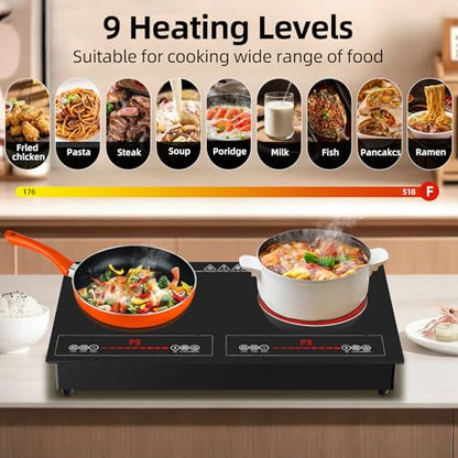 2 Burner Electric Cooktop,110V 2500W Electric Stove Top with Touch Control,9 Heating Level,Timer & Kid Safety 2 burner cooktop. - size: 2 Burner Electric Cooktop