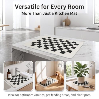 Mellon Checkered Expresso Mat in Different Colors,Kitchen Counter Mat - color: Black Checkered