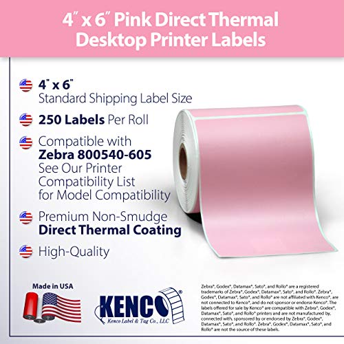 4" X 6" Direct Thermal Perforated Stickers Labels for Shipping Labels, Inventory, and Color Coding - Compatible with Zebra, Rollo, Godex and More (Pink, 24 Rolls) - color: Pink, size: 24 Rolls