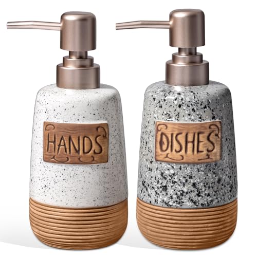 Hand and Dish Soap Dispenser Set, Farmhouse Ceramic Soap Dispenser for Kitchen Sink, 15 OZ Vintage Hand Wash Liquid Dispenser for Bathroom Farmhouse Modern Kitchen Decor Accessories - size: 15 OZ