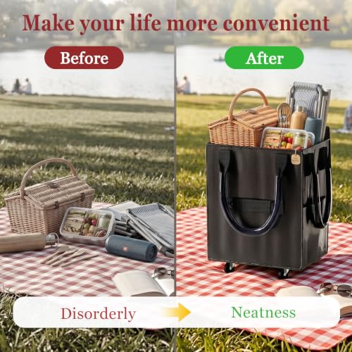 Reusable Grocery Bag on Wheel, Foldable Shopping Cart with Wheels, Can Carry up to 67 Pounds, Suitable for Groceries, Laundry, Camping and Moving. (Black - Large) - color: Black - Large