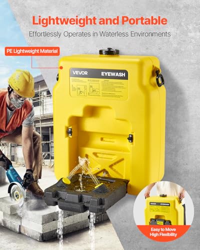 VEVOR Portable Eye Wash Station 14 Gal, OSHA-Approved Eyewash Station Wall-Mounted/On Flat Surface, Emergency Eye Wash Unit with 2 Sprays, First Aid Eyewash Units for Schools, Labs, Factories, Yellow - style: Portable Eye Wash Station 14 Gal
