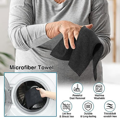 Macarrie 200 Microfiber Cleaning Cloths, 12 x 12 in, 200 GSM, Black - color: Black