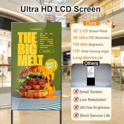 43 Inch Floor Standing Digital Signage, 700nits High Brightness Advertising Display, Digital Signage with CMS/U-Disk Plug&Play, Split Screen, 7/24 Timer Switch,HDMI/USB/WiFi/Android OS