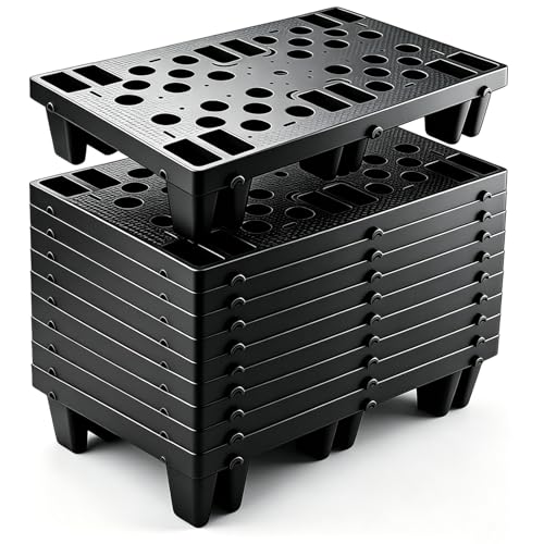 10 Pcs Plastic Pallets, Lightweight Moisture-Proof Floor Pallet, Interlocking with Breathable Grids Storage Pad, Applicable to Indoor and Outdoor, Garages, Kitchen, Basement