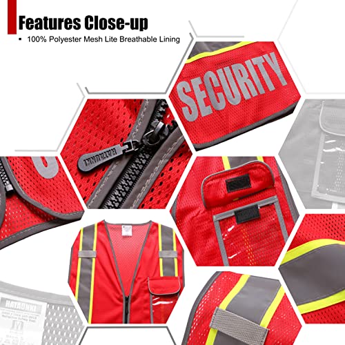 Security Vest for Men Women Reflective Safety Vest with 5 Pockets and Front Zipper Mesh High Visibility Vest Meets ANSI/ISEA 107-2015 Standards (Red-22, Small) - color: Red, size: Small