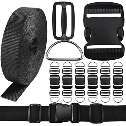 CooBigo 6 Yards Nylon Webbing Strap 6 Pcs Quick Side Release Plastic Buckle 12pcs Tri-glide Slide Clip D Rings (2 Inch set) - color: 2"sets