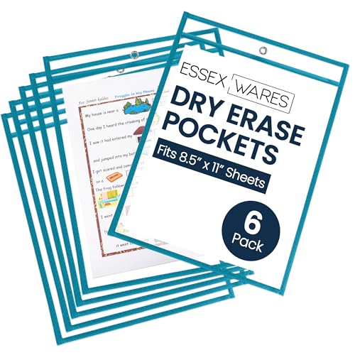 Essex Wares - 6 Pack, Teal Dry Erase Pockets, 10" Wide x 13.5" Tall - color: Teal