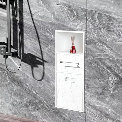 Stainless Steel Recessed Shower Nich with Built-in Trash Can(25.4X11.2IN) - color: White