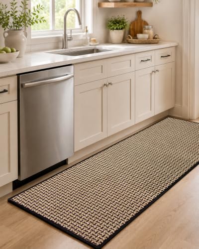 eqivei Kitchen Runner Rug, 24" x 59", Non-Slip Washable Kitchen Floor Mat - color: Black Gold