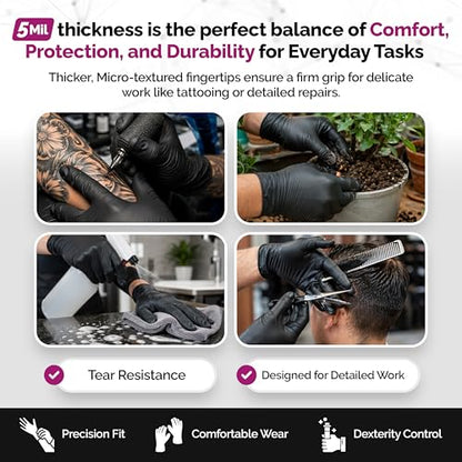 GripProtect Precise 5 Mil Black Nitrile Gloves, Chemical Resistant Gloves - size: XL