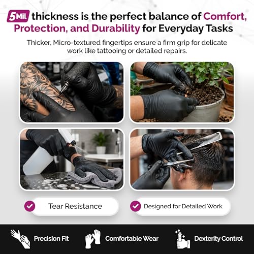 GripProtect Precise 5 Mil Black Nitrile Gloves, Chemical Resistant Gloves - size: S