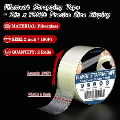2 Rolls Filament Strapping Tape,2"×35 Yards - size: 2"×35 Yards×2rolls