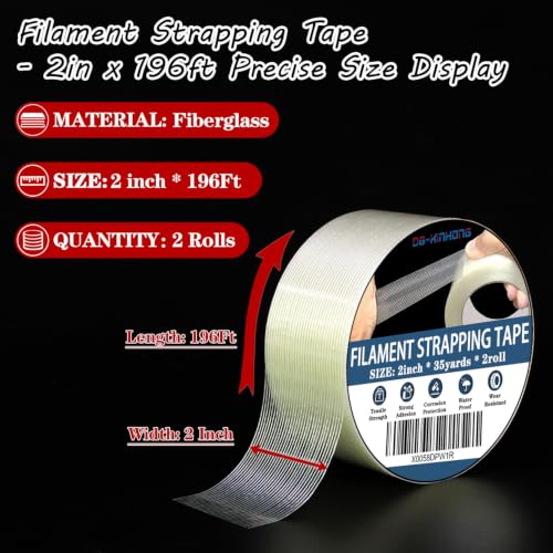 2 Rolls Filament Strapping Tape,2"×35 Yards - size: 2"×35 Yards×2rolls