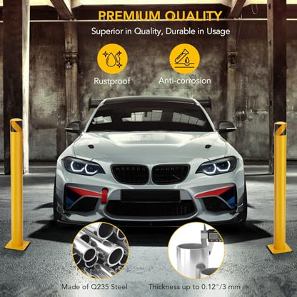 4-Pack 42 Inch Steel Safety Bollards, 4.5 Inch Diameter Parking Bollard Post with 16 Anchor Bolts, Yellow Safety Steel Bollard Post for Driveway Barrier, Traffic Control & Storefront Protection - size: 42 Inch