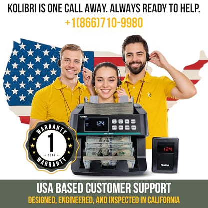 KOLIBRI Money Counter Machine I LCD Display I Business Grade I Advanced UV/MG/IR/DD/HLF Detection I Single Denomination (USD) I 1,200 Notes/Min I 1-Year Warranty I KBC–3000 - color: Black (Kbc–3000)
