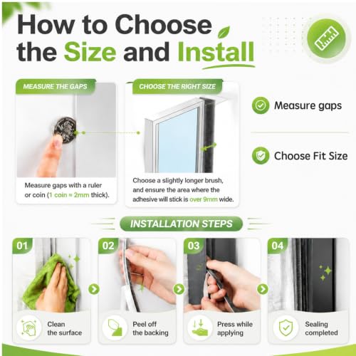 ZOMPAGO Brush Weather Stripping Door Window Sealing,0.2 in x0.4 x 32.8 FT - size: 1 Roll, 0.2 in x 0.4 in x 32.8 FT, Grey