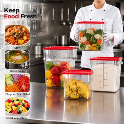4 Pack Food Storage Containers with Red Lids, 22.0 Qt - Square, Clear, Polycarbonate, for Restaurant Commercial Kitchen and Home party - color: 22.0 Qt-Red Lids
