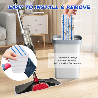 Replacement Disposable Mop Pad for Rubbermaid Reveal Spray Mop - 30 Pack Wet & Dry Floor Cleaning Refills Fit for Any Reveal Flat Cleaning System 16.5" (50 Pack) - color: 16.5 Inch-50pack-blue&white-disposable