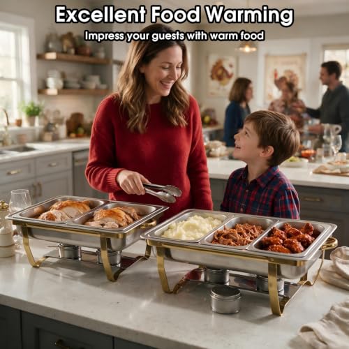 Amhier Chafing Dishes for Buffet, 11Qt, 4 Pack, Gold