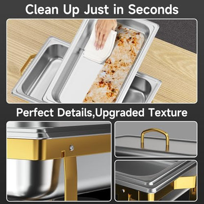 Chafing Dishes for Buffet 4 Pack, 9QT Chafing Dish High Grade Stainless Steel Chafer Complete Set,Steel Handle, Catering Events Complete Buffet Warmer Set (Golden, 2) - color: Golden, size: 2