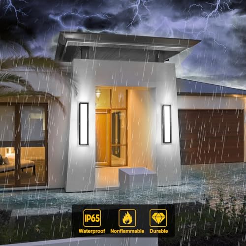 Large Outdoor Wall Lights,10%-100% Dimming LED Wall Sconce Light,3000k 4500K 6000k,23.6in LED Exterior Light Fixture,IP65 Matt Black Fixture for Commercial and Residential(2Pack)