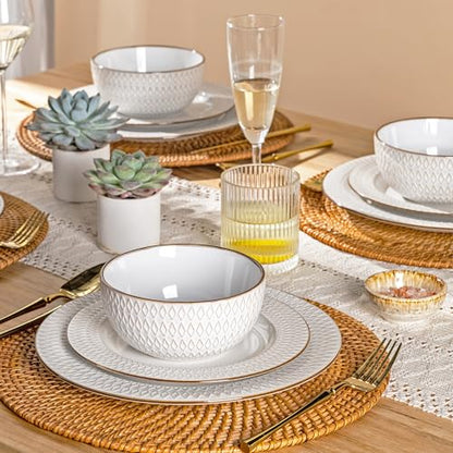 GBHOME Ceramic Dinnerware Sets of 8,24 pcs Plates and Bowls Sets Dishes - color: Pearl White-Diamond, size: Service for 8 (24 pcs)