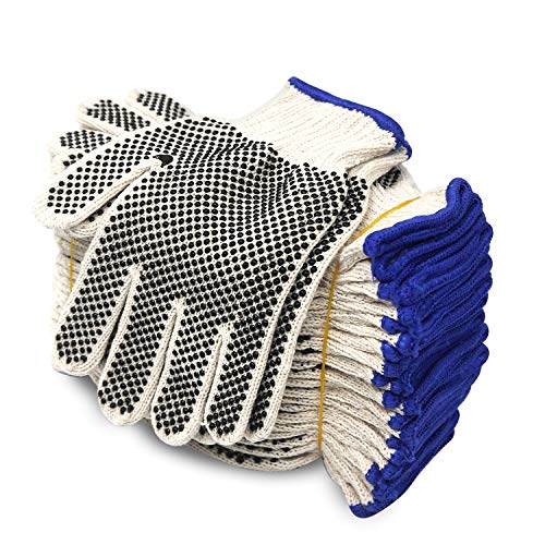 Evridwear Cotton Polyester String Knit Shell Safety Protection Work Gloves for Painter Mechanic Industrial Warehouse Gardening Construction Men & Women 12 Pairs, With Two Side dots, M Size - color: Two Side Dots, size: Medium