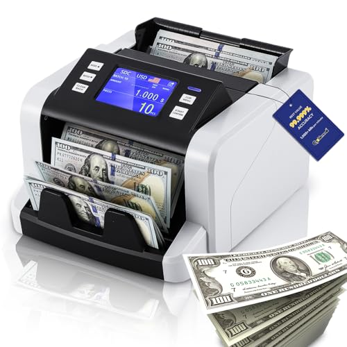 CGOLDENWALL Mixed Denomination Money Counter Machine, Touchscreen Value Counter, 1500Bills/min Cash Counting, UV/MG/IR/DD Detection, Multi-Currency & Modes Bill Counter for Business