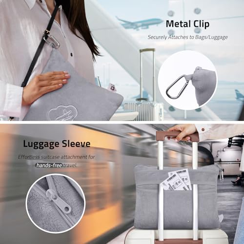 Travel Blanket Pillow,Airplane Blanket Compact with Bag Eye Mask, Ultra-Soft,Warm & Lightweight Included,Travel Essentials for Women & Men, Luggage Sleeve & Backpack Clip 65x40 in, Grey - color: Gray