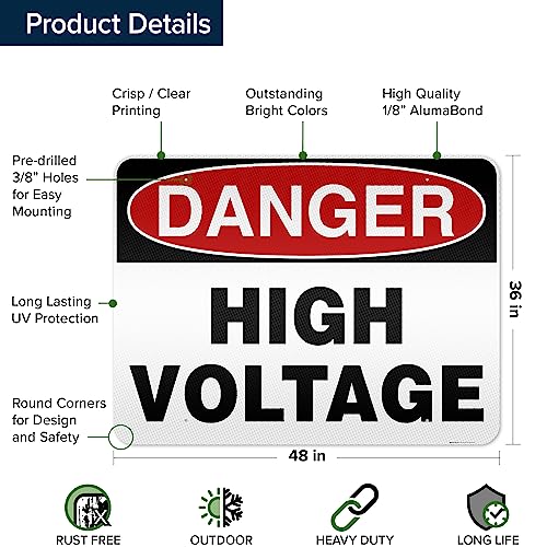 Danger High Voltage Sign, 36x48 Inches, Reflective, Rust Free DiBound, Fade - size: 36x48 - DiBound Reflective