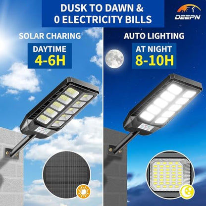 Deepn Solar Lights Outdoor, 8000W Solar Street Lights Outdoor Motion Sensor