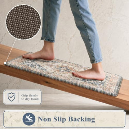 KIMODE Kitchen Rugs and Mats 2PCS Cushioned Anti Fatigue Kitchen Mats Blue - color: Gold Blue, size: 17.3" x 47 "+ 17.3" x 29 "--0.47 inches