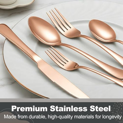 Runfly 40-Piece Rose Gold Flatware Set, Stainless Steel Cutlery Set for 8 - color: Rose Gold, size: 40