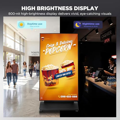43 Inch Digital Signage Display, Screen LCD Advertising Kiosk, Portable Floor Standing Auto Ad Player Android OS App-Based Control with USB/HDMI/WiFi - size: 43"