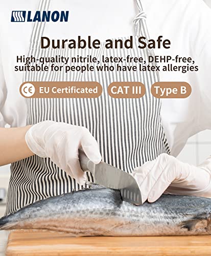 LANON Food Safe White Disposable Nitrile Gloves,Cooking Gloves,Large - size: Large (Pack of 100)