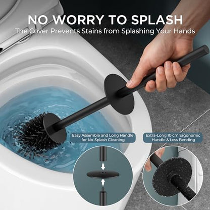 FORIOUS Stainless Steel Toilet Bowl Brush Scrubber and Holder Set Medium - color: Matte Black, size: Medium