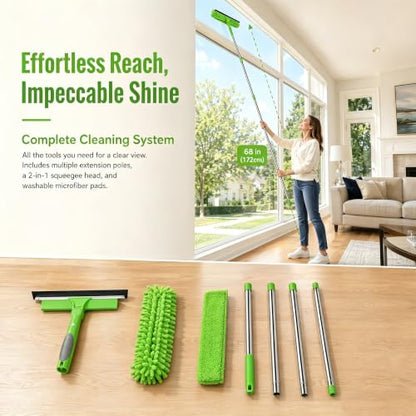 2-in-1 Window Cleaner Tool, 68'' Squeegee for Window Cleaning - color: Green