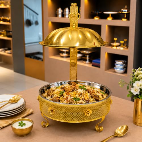 2 PCS Royal Gold Chafing Dish Buffet Set, 8L Round Server with Dome Lid, [Game Changer Maifanite-Coated], Parties Serve for Wedding, Birthday, Church Events, ETC Gold