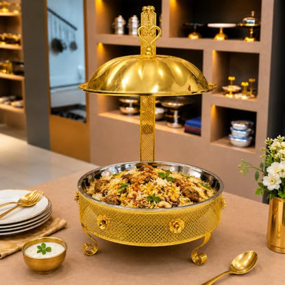 2 PCS Royal Gold Chafing Dish Buffet Set, 8L Round Server with Dome Lid, [Game Changer Maifanite-Coated], Parties Serve for Wedding, Birthday, Church Events, ETC Gold