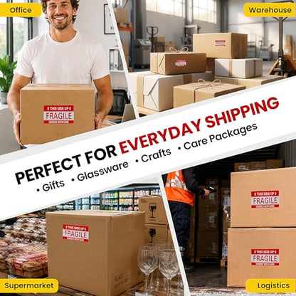 3 × 5 Inch Fragile Stickers Waterproof This Side Up Stickers Strong Adhesive Fragile Labels for Shipping Moving (500 PCS, 1 Roll) - size: 3" × 5", style: 1 Roll-500 PCS This Side Up